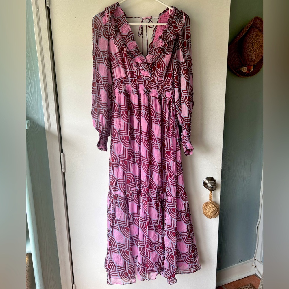 Anthro Odetta V-Neck Ruffled Maxi Dress Sz XS